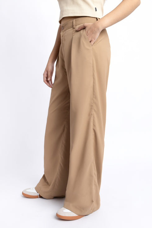 Tan Pleated Wide Leg Pants